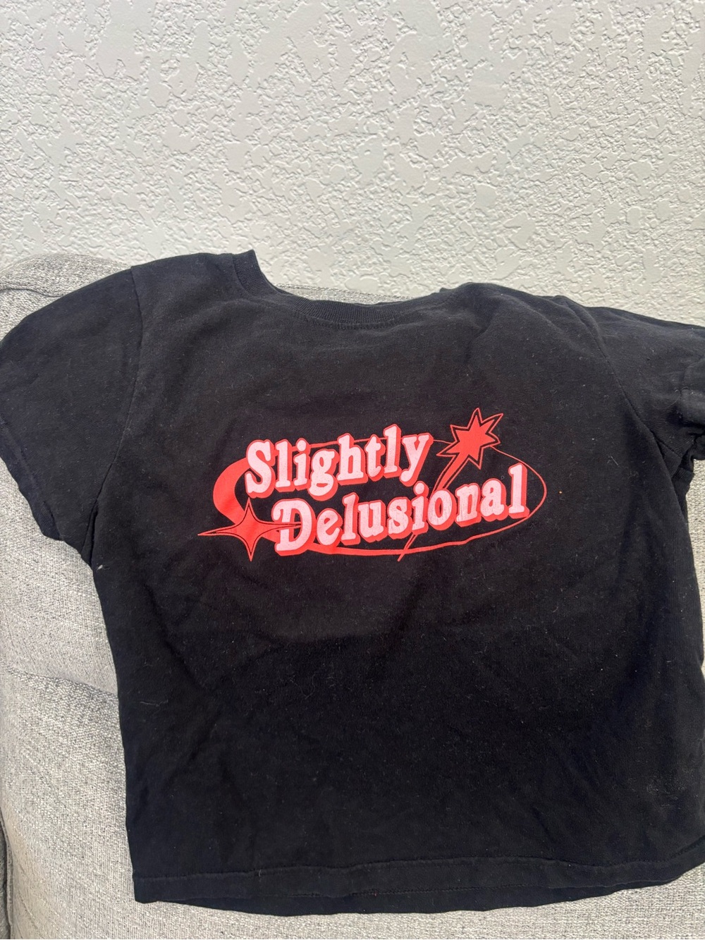 Slightly Delusional Black Graphic Tee with Red Logo
